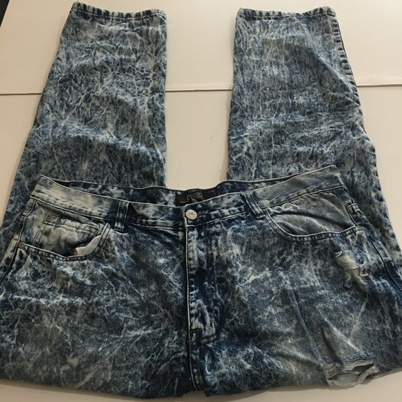 Dash Acid Washed Distressed Mens Blue Jeans 42x32 - Picture 2 of 10